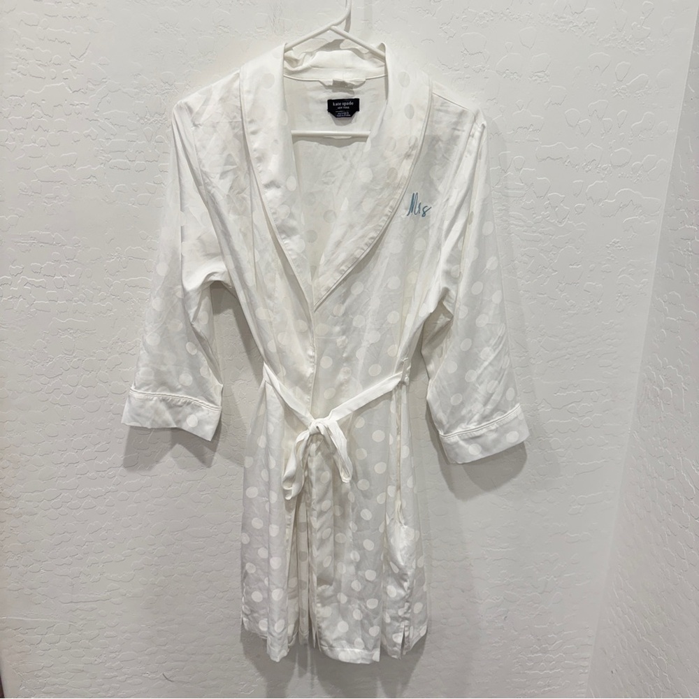 Kate Spade New York Bridal Robe Mrs White Polka Dot XS